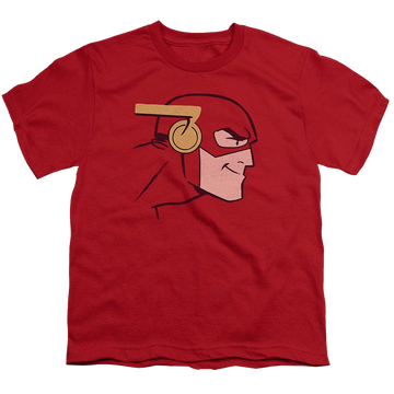 Red youth t-shirt for ages 8 to 12 with The Flash Cooke Head graphic
