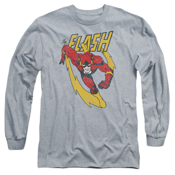 Athletic heather men's long sleeve t-shirt with The Flash Lightning Trail graphic