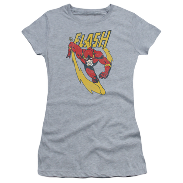 Athletic heather juniors t-shirt with The Flash Lightning Trail graphic