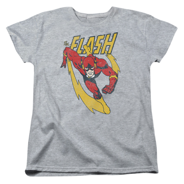 Athletic heather women's t-shirt with The Flash Lightning Trail graphic