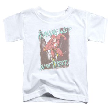 White toddler t-shirt with The Flash Running Wild graphic