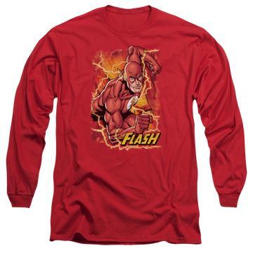 Red men's long sleeve t-shirt with Flash Lightning graphic