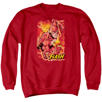 Red men's crewneck sweatshirt with Flash Lightning graphic