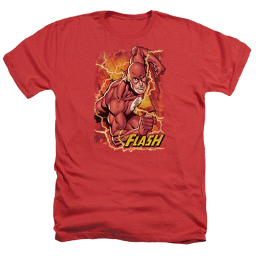 Red men's heather t-shirt with Flash Lightning graphic