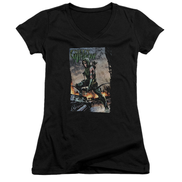 Green Arrow Fire And Rain - Juniors V-Neck T-Shirt Juniors V-Neck T-Shirt Green Arrow   