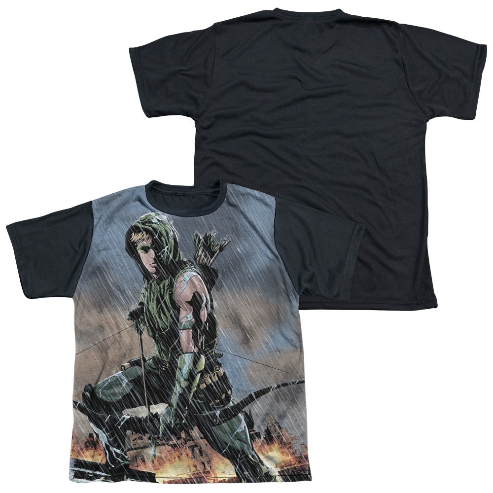 Green Arrow Rain - Youth Black Back T-Shirt Youth Black Back T-Shirt (Ages 8-12) Green Arrow   
