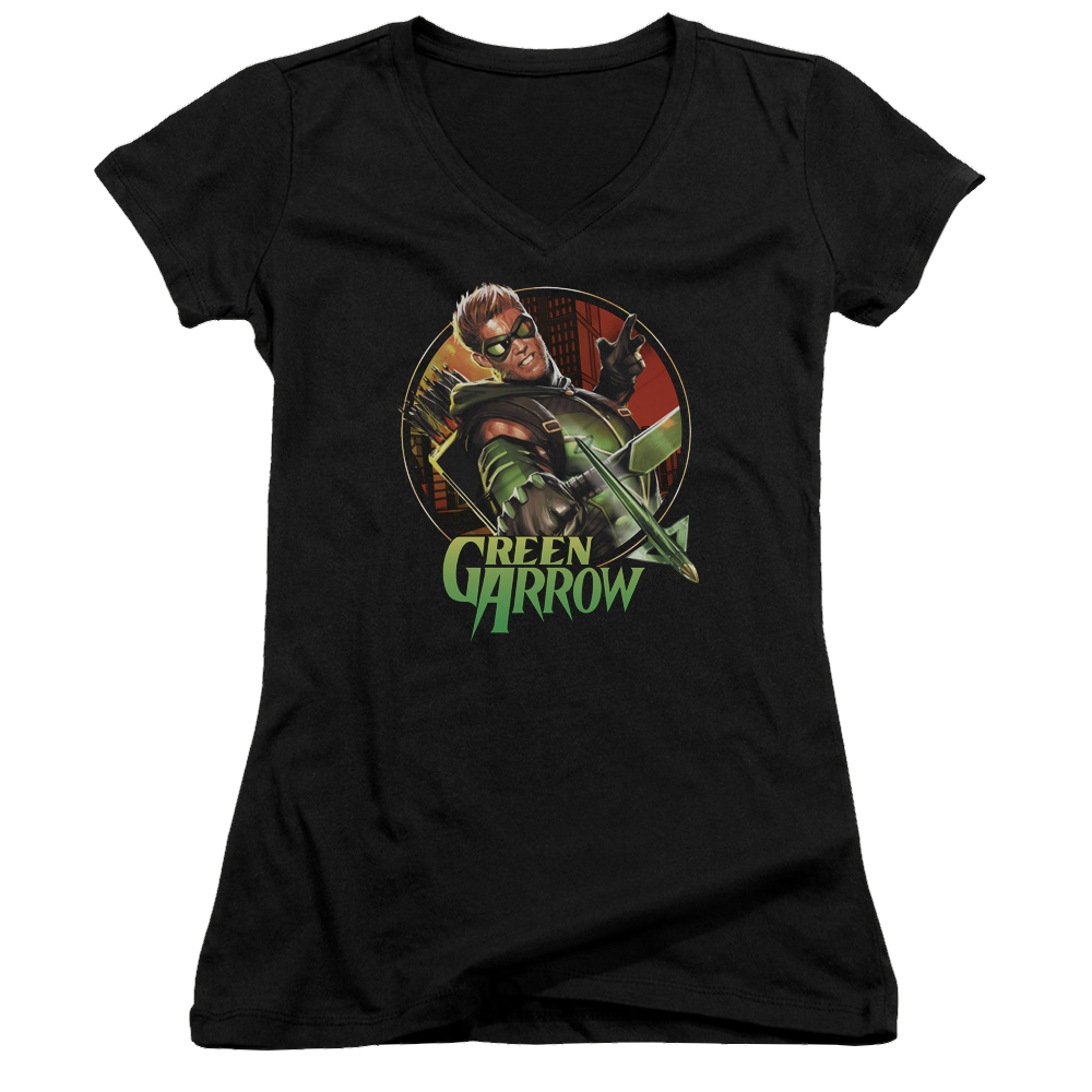 Green Arrow Sunset Archer - Juniors V-Neck T-Shirt Juniors V-Neck T-Shirt Green Arrow   
