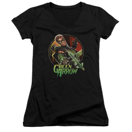 Green Arrow Sunset Archer - Juniors V-Neck T-Shirt Juniors V-Neck T-Shirt Green Arrow   
