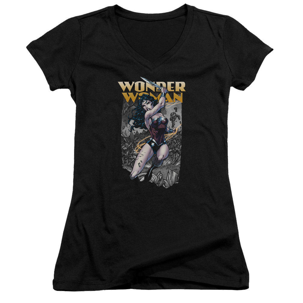 Justice League Wonder Slice Juniors V-Neck T-Shirt Juniors V-Neck T-Shirt Wonder Woman   