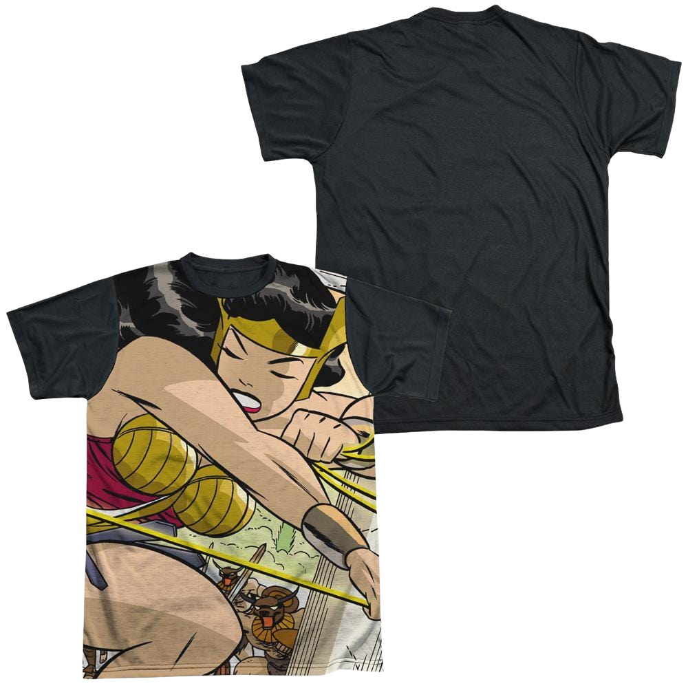 Justice League Minotaur Battle Men's Black Back T-Shirt Men's Black Back T-Shirt Wonder Woman   
