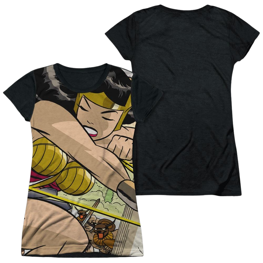 Justice League Minotaur Battle Juniors Black Back T-Shirt Juniors Black Back T-Shirt Wonder Woman   