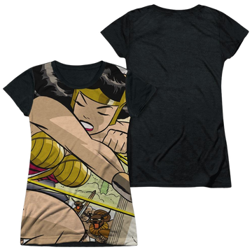 Justice League Minotaur Battle Juniors Black Back T-Shirt Juniors Black Back T-Shirt Wonder Woman   