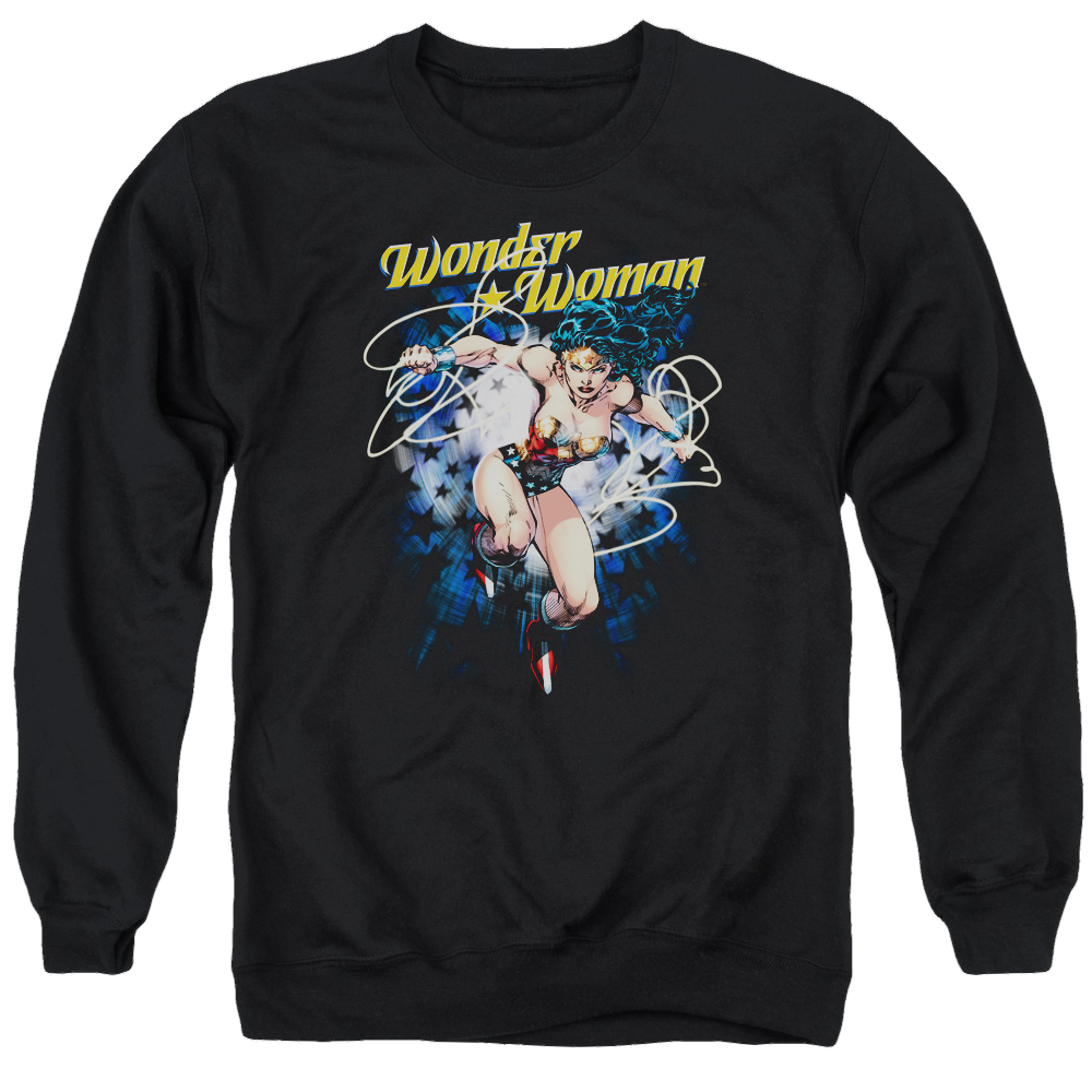Justice League Starburst Men's Crewneck Sweatshirt Men's Crewneck Sweatshirt Wonder Woman   