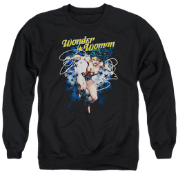 Justice League Starburst Men's Crewneck Sweatshirt Men's Crewneck Sweatshirt Wonder Woman   