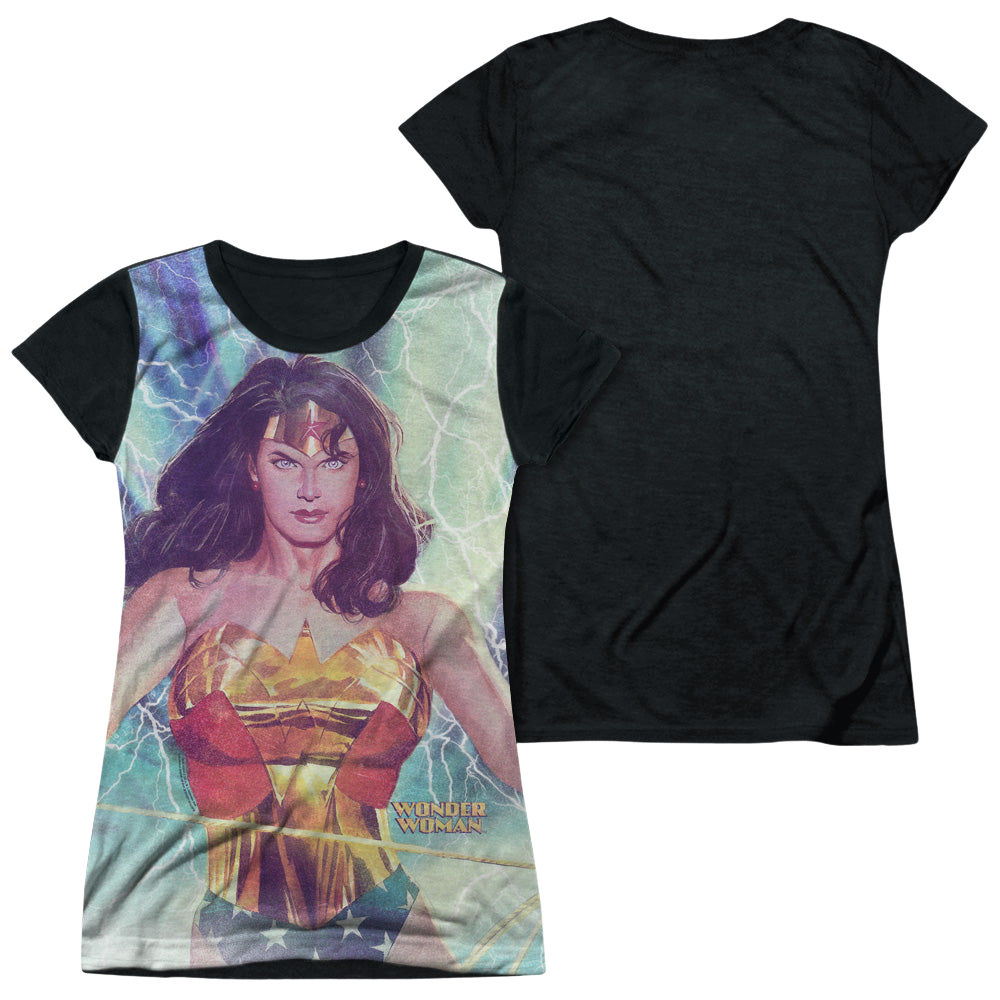 Justice League Stormy Heroine - Juniors Black Back T-Shirt Juniors Black Back T-Shirt Justice League   