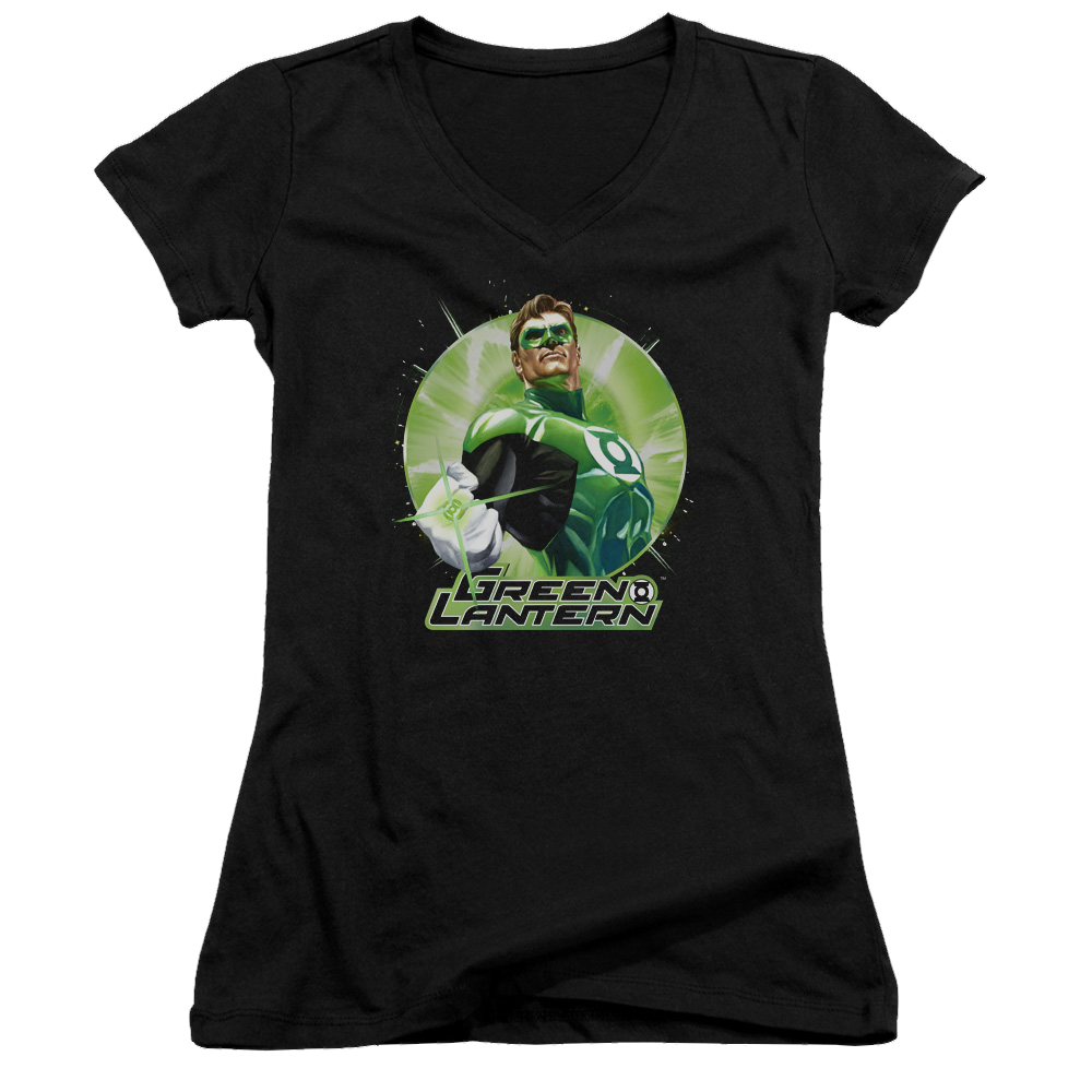 Green Lantern Green Static - Juniors V-Neck T-Shirt Juniors V-Neck T-Shirt Green Lantern   