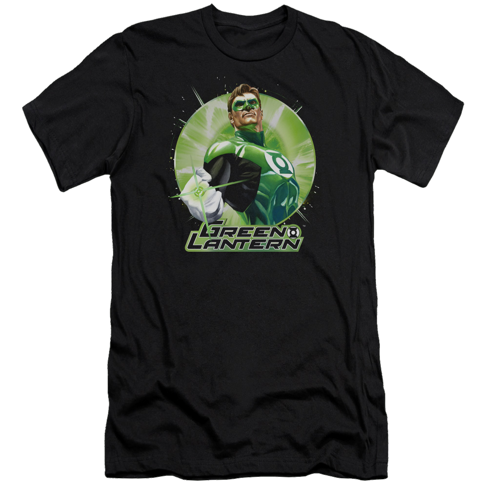 Jla Green Static Premium Adult Slim Fit T-Shirt Men's Premium Slim Fit T-Shirt Green Lantern   