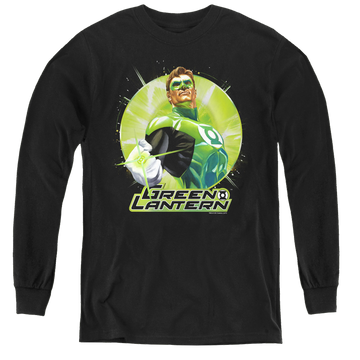 Black youth long sleeve t-shirt with Green Lantern Green Static graphic