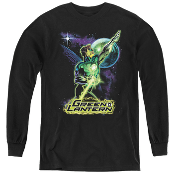 Black youth long sleeve t-shirt with Green Lantern Hal Galaxy graphic