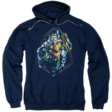 Navy pullover hoodie with Aquaman Thrashing graphic