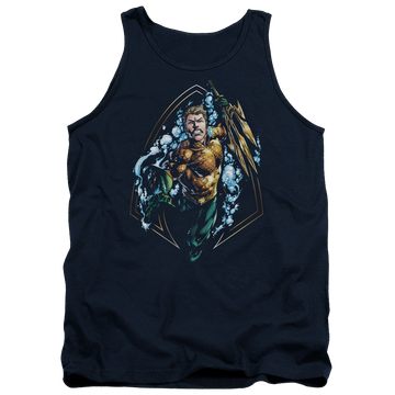 Navy men's tank with Aquaman Thrashing graphic