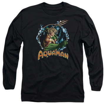 Black men's long sleeve t-shirt with Aquaman Ruler Of The Seas graphic