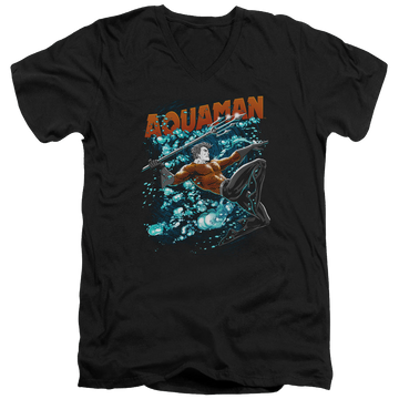 Black men's v-neck t-shirt with Aquaman Aqua Bubbles graphic
