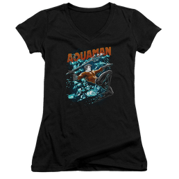 Aquaman Aqua Bubbles - Juniors V-Neck T-Shirt Juniors V-Neck T-Shirt Aquaman   