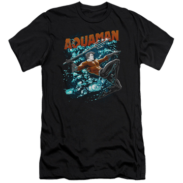Black men's premium slim fit t-shirt with Aquaman Aqua Bubbles graphic