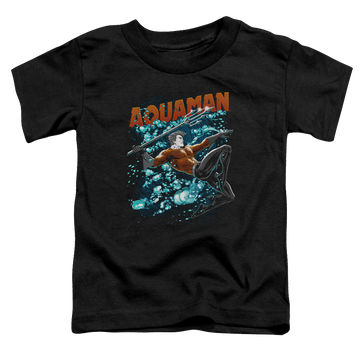 Black toddler t-shirt with Aquaman Aqua Bubbles graphic