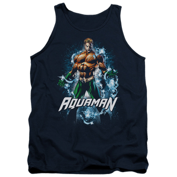Navy men's tank with Aquaman Water Powers graphic