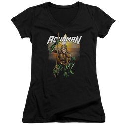 Aquaman Beach Sunset - Juniors V-Neck T-Shirt Juniors V-Neck T-Shirt Aquaman   