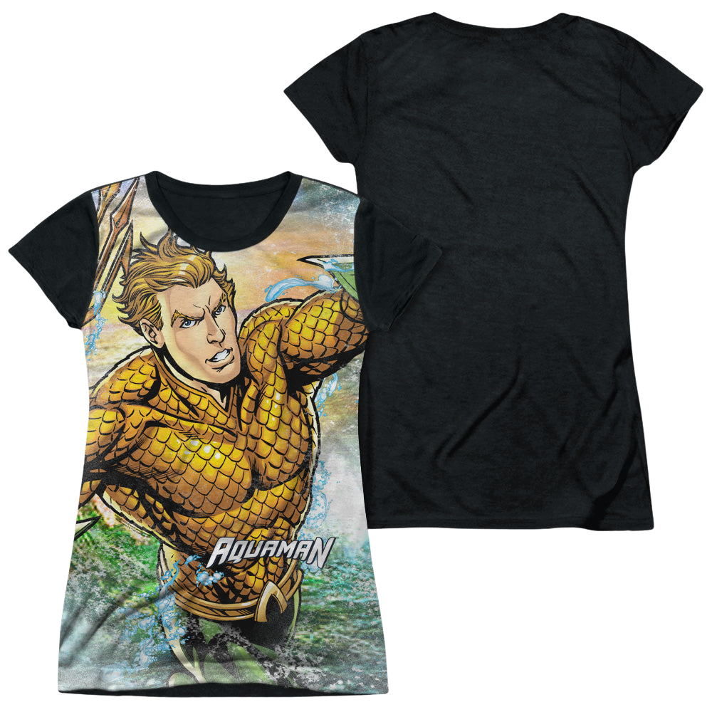 Aquaman Rough Seas - Juniors Black Back T-Shirt Juniors Black Back T-Shirt Aquaman   