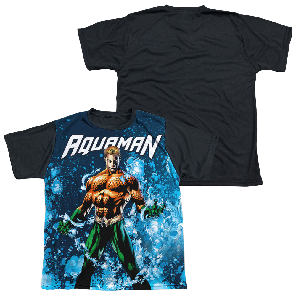 Aquaman Bubbles Everywhere - Youth Black Back T-Shirt Youth Black Back T-Shirt (Ages 8-12) Aquaman   