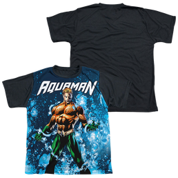 Aquaman Bubbles Everywhere - Youth Black Back T-Shirt Youth Black Back T-Shirt (Ages 8-12) Aquaman   