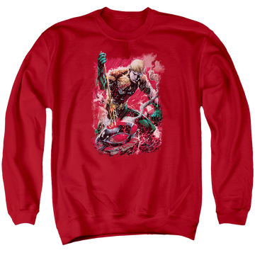 Red men's crewneck sweatshirt with Aquaman Finished graphic