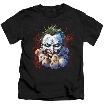 Black kid's t-shirt for ages 4 to 7 with Joker Doll Heads graphic