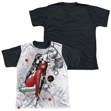 Harley Quinn Harley Sketch Sub youth black back t-shirt for ages 8 to 12