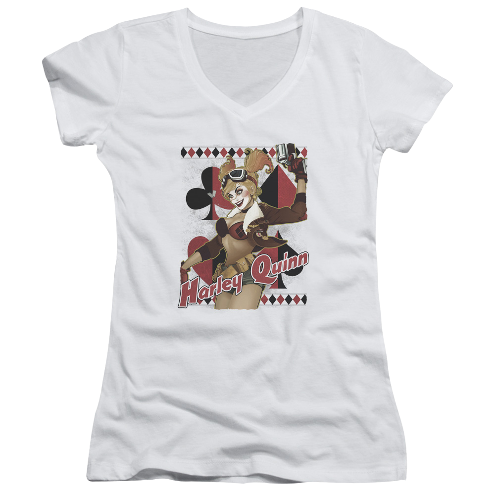 Justice League Harley Bombshetll Juniors V-Neck T-Shirt Juniors V-Neck T-Shirt Wonder Woman   