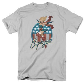 Silver men's regular fit t-shirt with Superman Supergirl Bombshell graphic