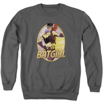 Charcoal men's crewneck sweatshirt with Batman Batgirl Bombshell graphic