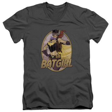 Charcoal men's v-neck t-shirt with Batman Batgirl Bombshell graphic