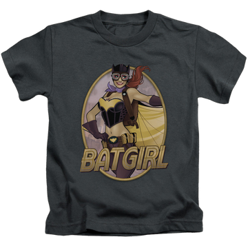 Charcoal kid's t-shirt for ages 4 to 7 with Batman Batgirl Bombshell graphic