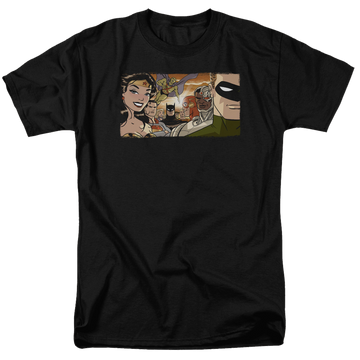 Black men's regular fit t-shirt with Justice League Cinematic League graphic