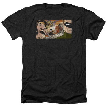 Charcoal men's heather t-shirt with Justice League Cinematic League graphic