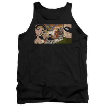 Black men's tank with Justice League Cinematic League graphic