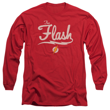 Red men's long sleeve t-shirt with The Flash Old School Flash graphic