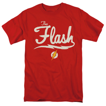 Red men's regular fit t-shirt with The Flash Old School Flash graphic