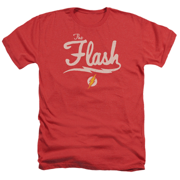 Red men's heather t-shirt with The Flash Old School Flash graphic