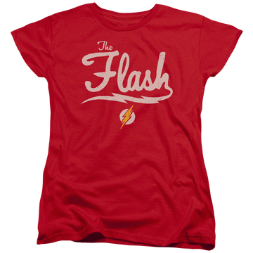 Red women's t-shirt with The Flash Old School Flash graphic